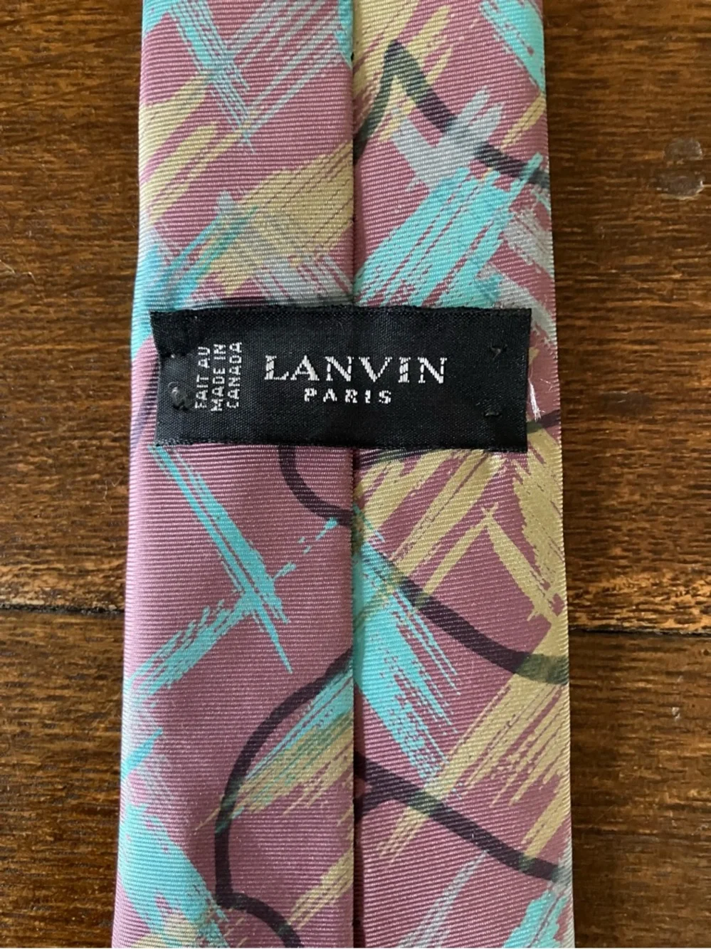 Vintage Lanvin Lilac, Tuquoise and Yellow Brushstroke Pattern Tie - Picture 3 of 6